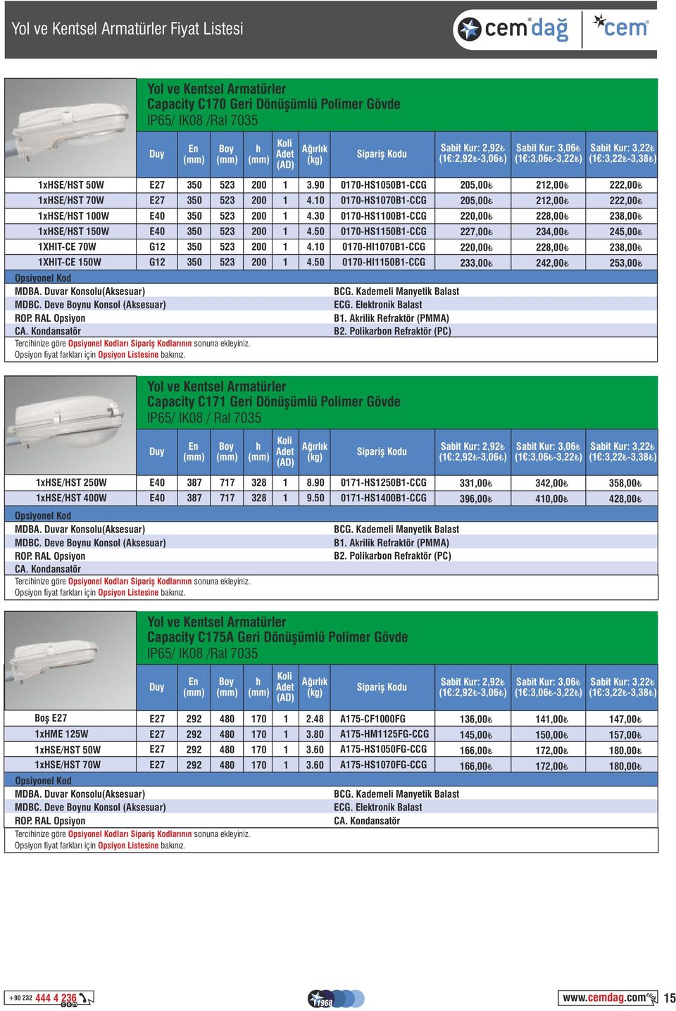 50 0170-HS1150B1-CCG 227,00 1XHIT-CE 70W G12 350 523 200 1 4.10 0170-HI1070B1-CCG 220,00 1XHIT-CE 150W G12 350 523 200 1 4.50 0170-HI1150B1-CCG 233,00 MDBA. Duvar Konsolu(Aksesuar) BCG.