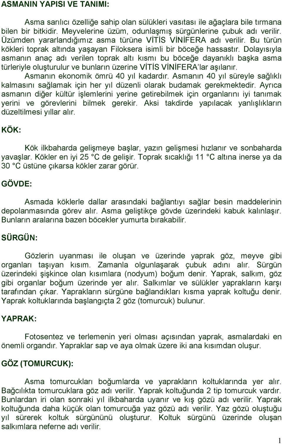 Dolayısıyla asmanın anaç adı verilen toprak altı kısmı bu böceğe dayanıklı başka asma türleriyle oluşturulur ve bunların üzerine VİTİS VİNİFERA lar aşılanır. Asmanın ekonomik ömrü 40 yıl kadardır.