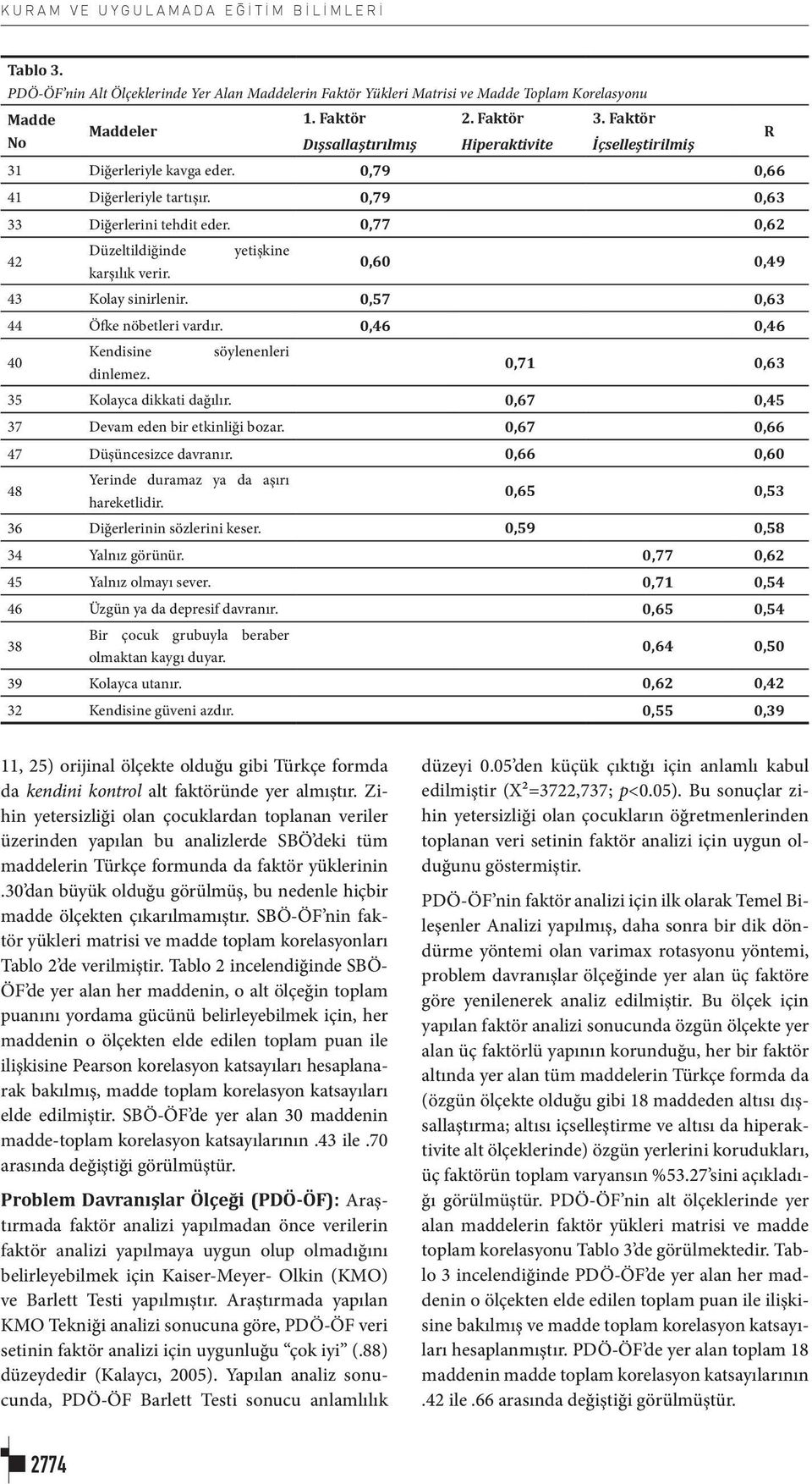 0,77 0,62 42 Düzeltildiğinde yetişkine karşılık verir. 0,60 0,49 43 Kolay sinirlenir. 0,57 0,63 44 Öfke nöbetleri vardır. 0,46 0,46 40 Kendisine söylenenleri dinlemez.