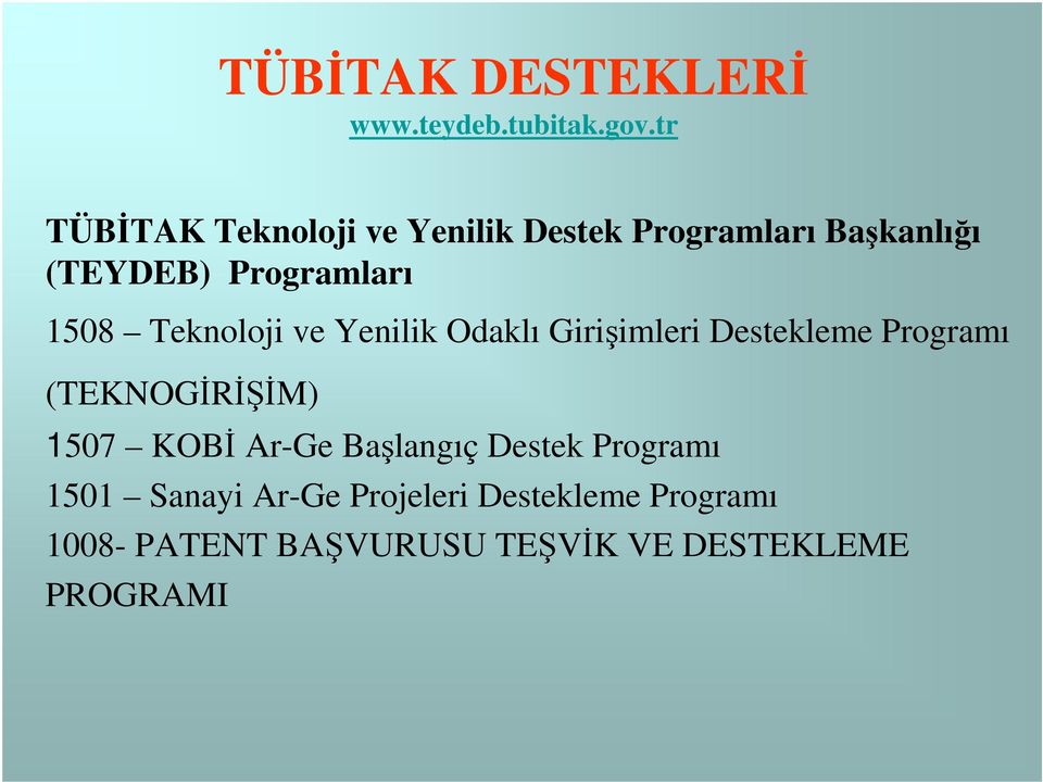 1508 Teknoloji ve Yenilik Odaklı Girişimleri Destekleme Programı (TEKNOGİRİŞİM) 1507