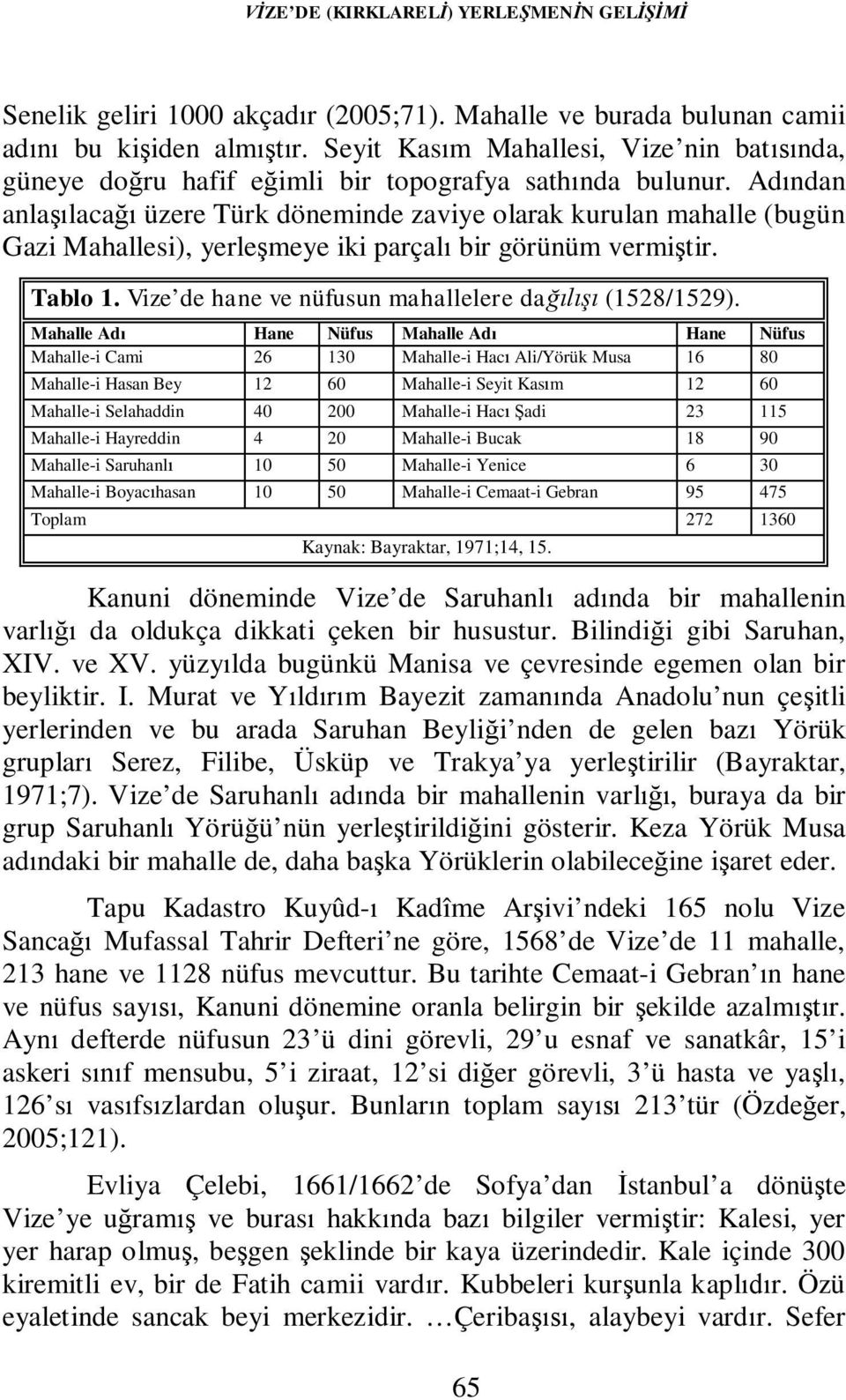 Adından anlaşılacağı üzere Türk döneminde zaviye olarak kurulan mahalle (bugün Gazi Mahallesi), yerleşmeye iki parçalı bir görünüm vermiştir. Tablo 1.