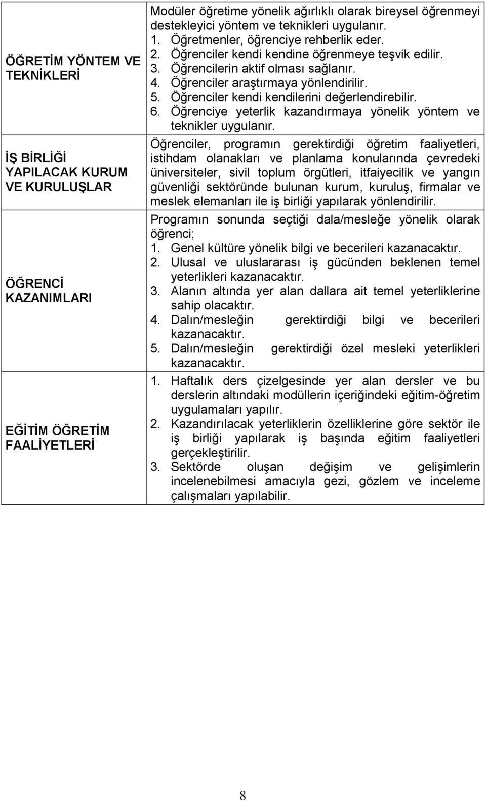 5. Öğrenciler kendi kendilerini değerlendirebilir. 6. Öğrenciye yeterlik kazandırmaya yönelik yöntem ve teknikler uygulanır.