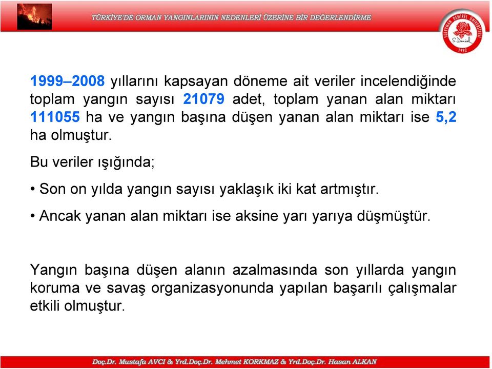 Bu veriler ışığında; Son on yılda yangın sayısı yaklaşık iki kat artmıştır.