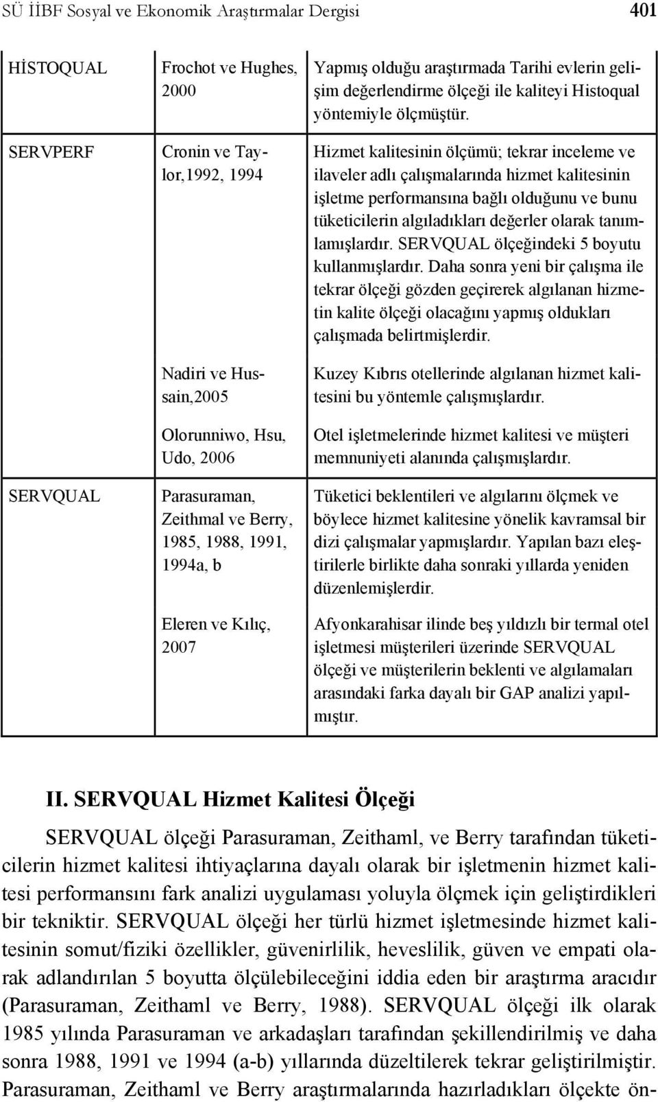 Hizmet kalitesinin ölçümü; tekrar inceleme ve ilaveler adlı çalışmalarında hizmet kalitesinin işletme performansına bağlı olduğunu ve bunu tüketicilerin algıladıkları değerler olarak tanımlamışlardır.