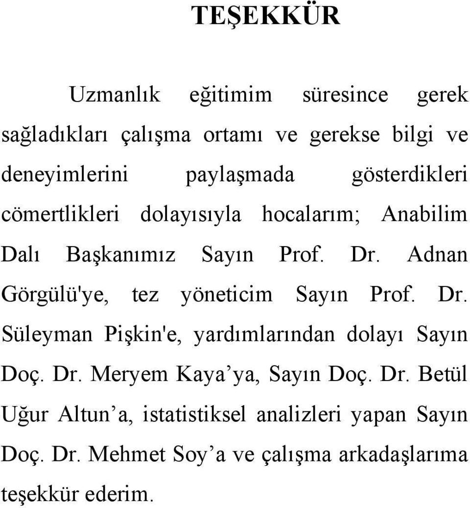 Adnan Görgülü'ye, tez yöneticim Sayın Prof. Dr. Süleyman Pişkin'e, yardımlarından dolayı Sayın Doç. Dr. Meryem aya ya, Sayın Doç.