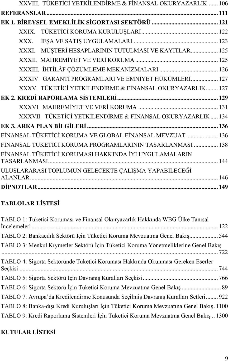 GARANTİ PROGRAMLARI VE EMNİYET HÜKÜMLERİ... 127 XXXV. TÜKETİCİ YETKİLENDİRME & FİNANSAL OKURYAZARLIK... 127 EK 2. KREDİ RAPORLAMA SİSTEMLERİ... 129 XXXVI. MAHREMİYET VE VERİ KORUMA... 131 XXXVII.