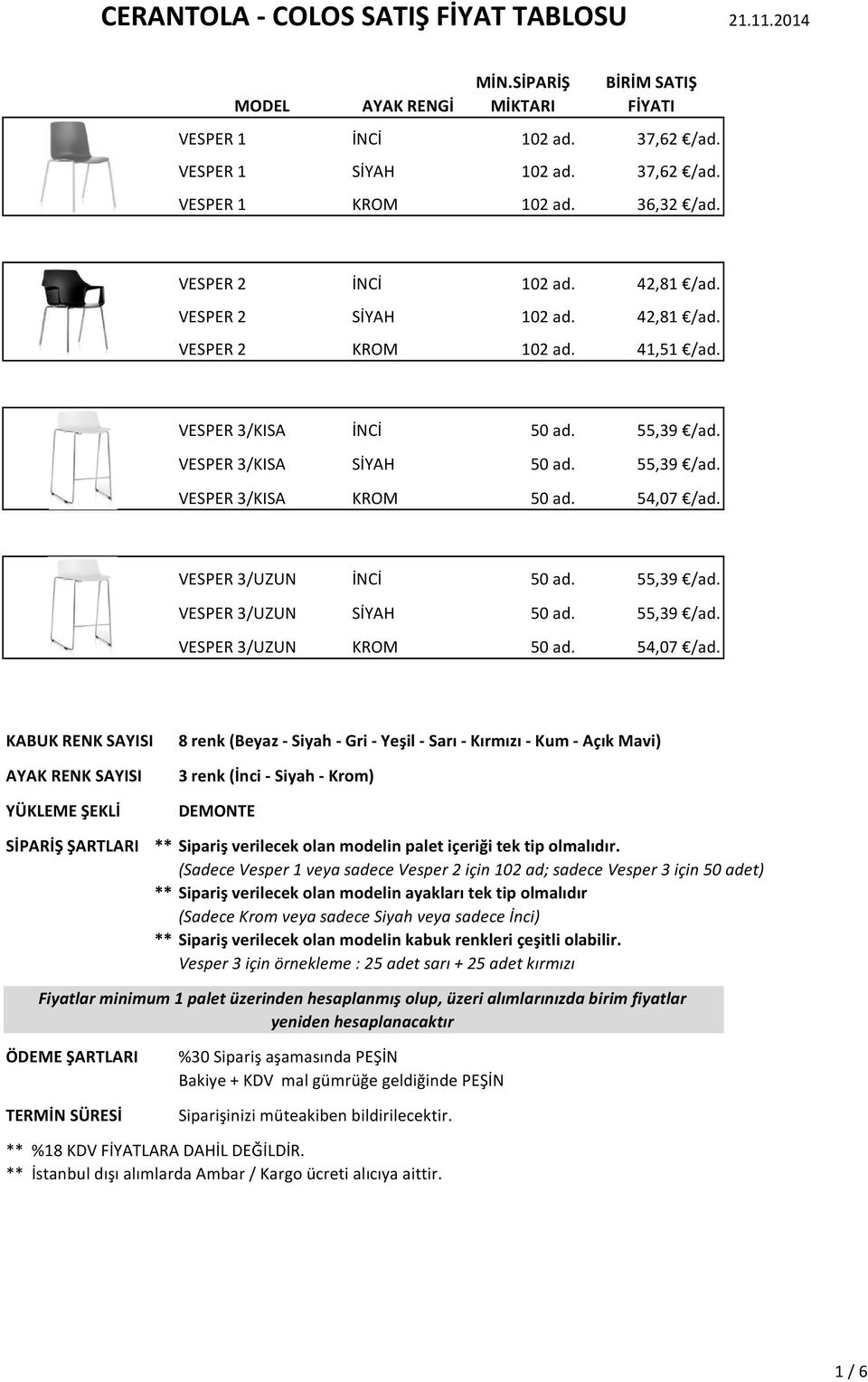 VESPER 3/UZUN İNCİ 50 ad. 55,39 /ad. VESPER 3/UZUN SİYAH 50 ad. 55,39 /ad. VESPER 3/UZUN KROM 50 ad. 54,07 /ad.