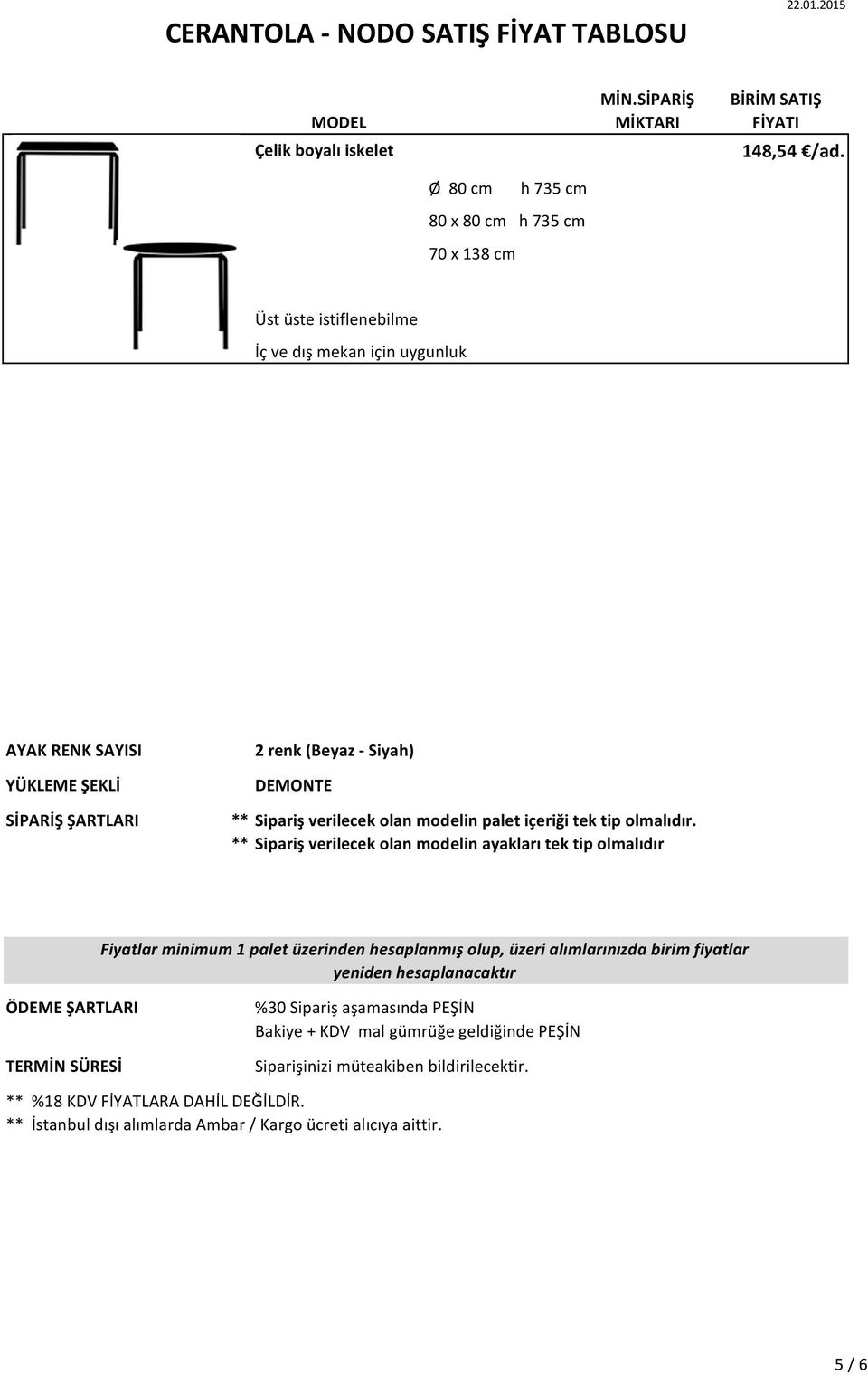 Ø 80 cm h 735 cm 80 x 80 cm h 735 cm 70 x 138 cm