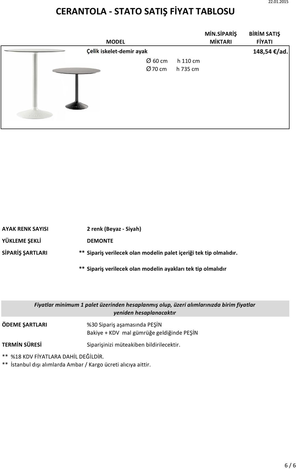 60 cm h 110 cm Ø 70 cm h 735 cm