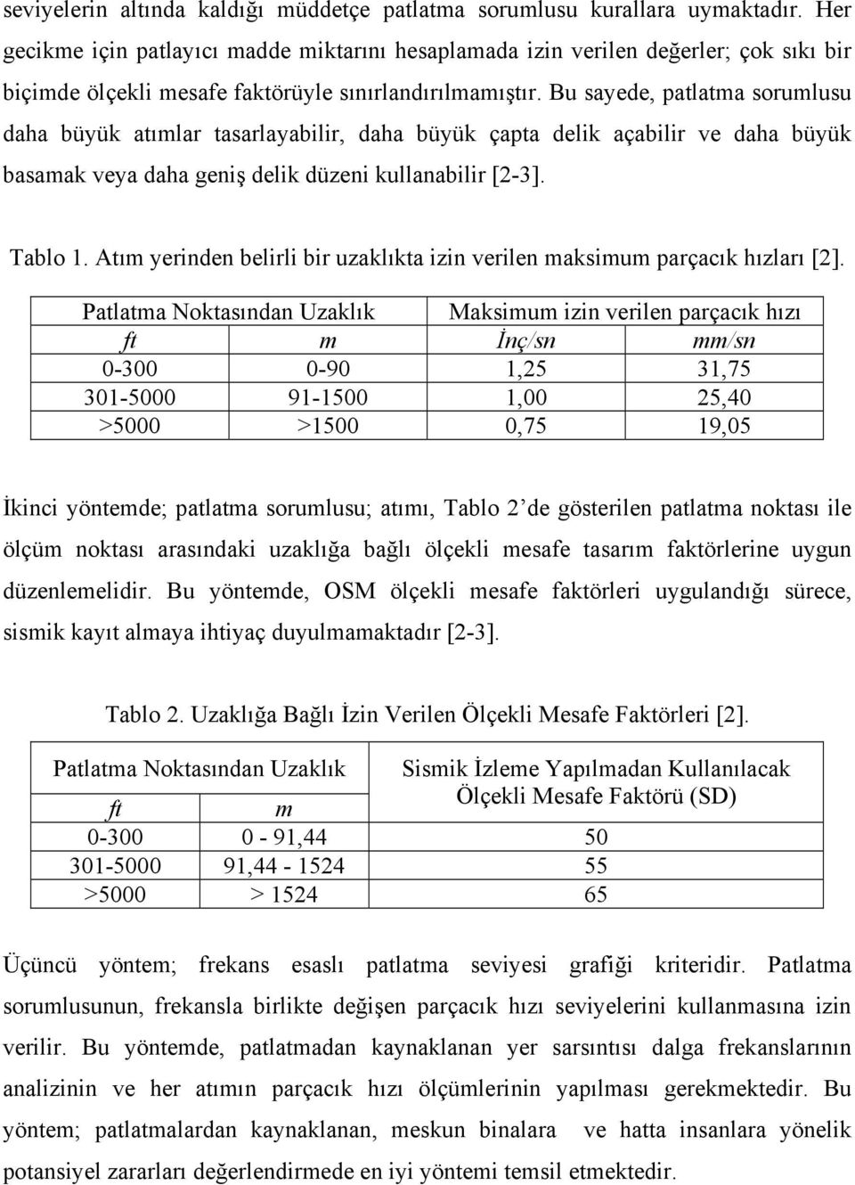 Bu sayede, patlatma sorumlusu daha büyük atımlar tasarlayabilir, daha büyük çapta delik açabilir ve daha büyük basamak veya daha geniş delik düzeni kullanabilir [2-3]. Tablo 1.