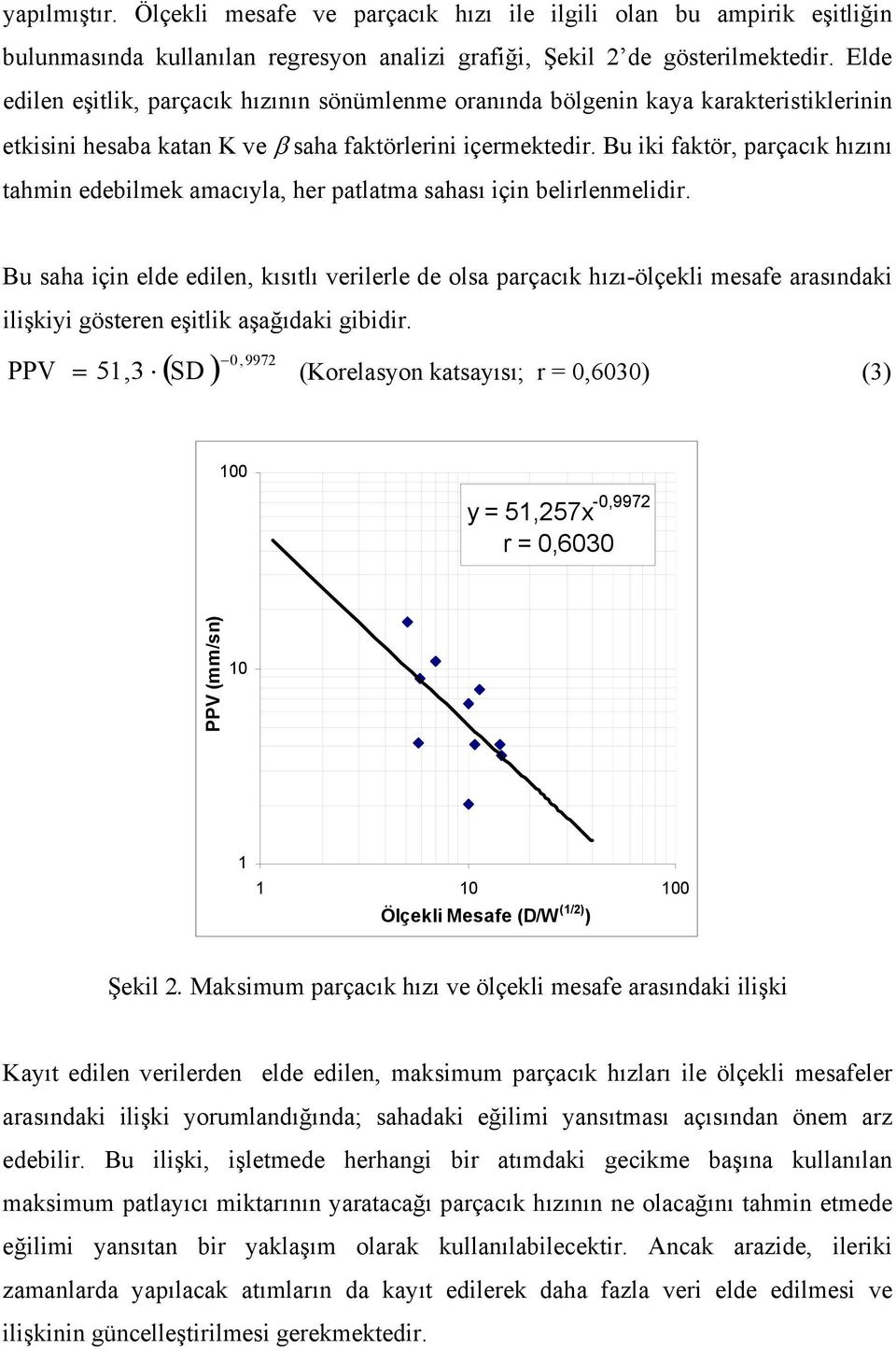 Bu iki faktör, parçacık hızını tahmin edebilmek amacıyla, her patlatma sahası için belirlenmelidir.