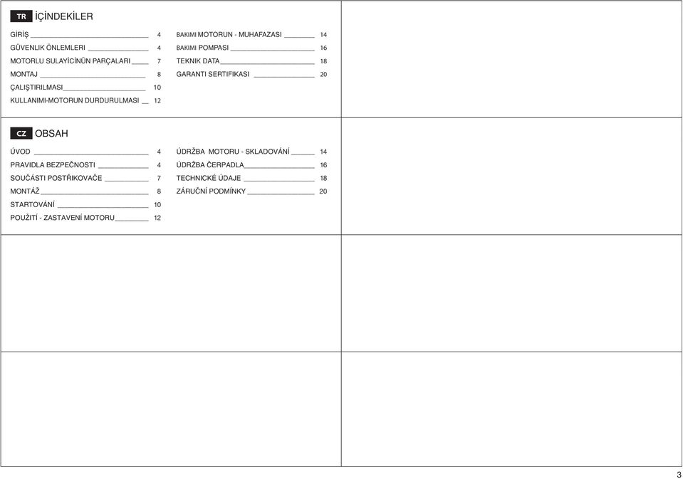 12 ÚDRÎBA MOTORU - SKLADOVÁNÍ 14 ÚDRÎBA âerpadla 16 TECHNICKÉ ÚDAJE 18 ZÁRUâNÍ PODMÍNKY 20 RO CUPRINS INTRODUCERE 4 NORME DE SIGURANŢĂ 4 COMPONENTELE PULVERIZATORULUI CU