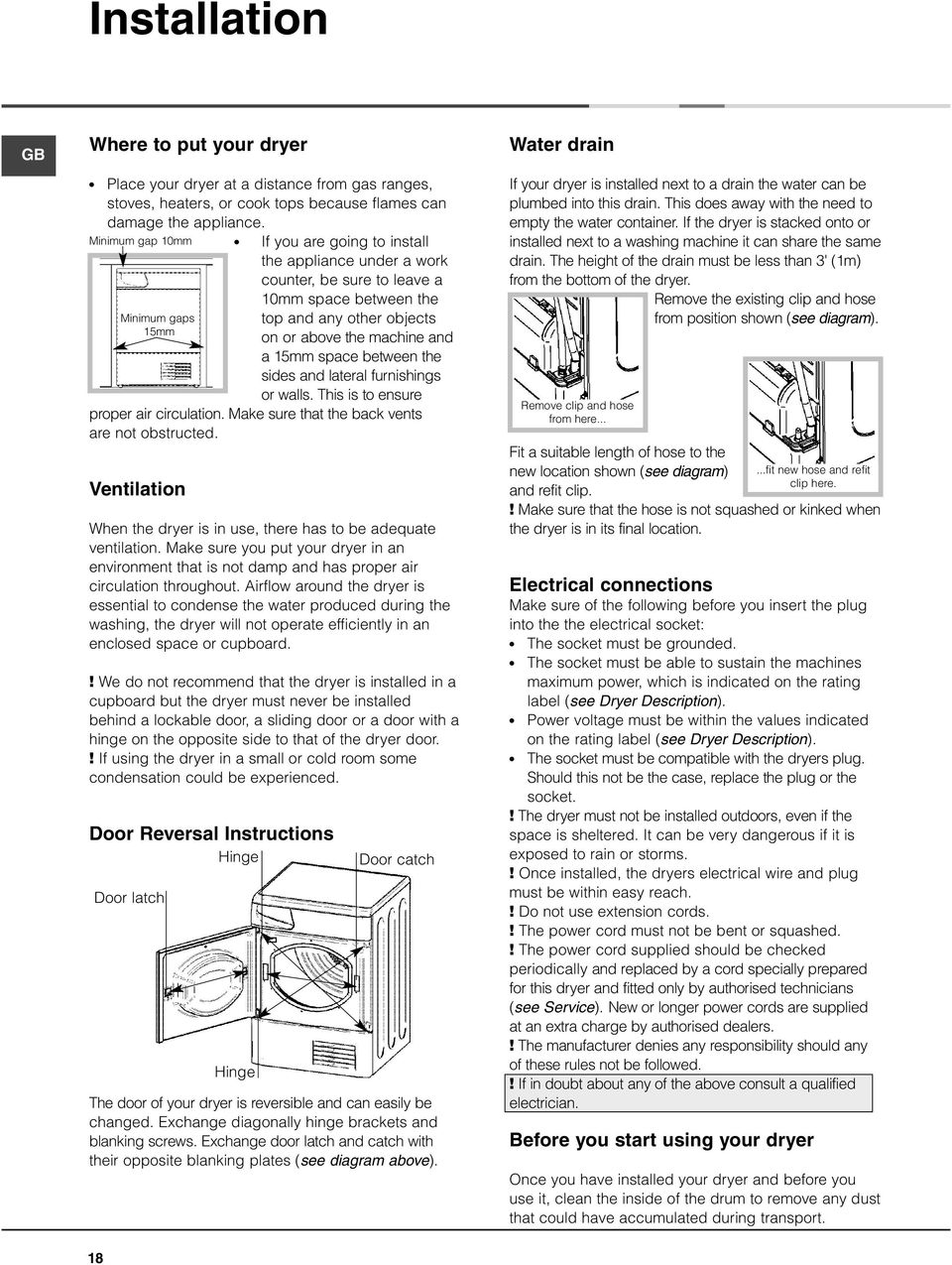 15mm space between the sides and lateral furnishings or walls. This is to ensure proper air circulation. Make sure that the back vents are not obstructed.