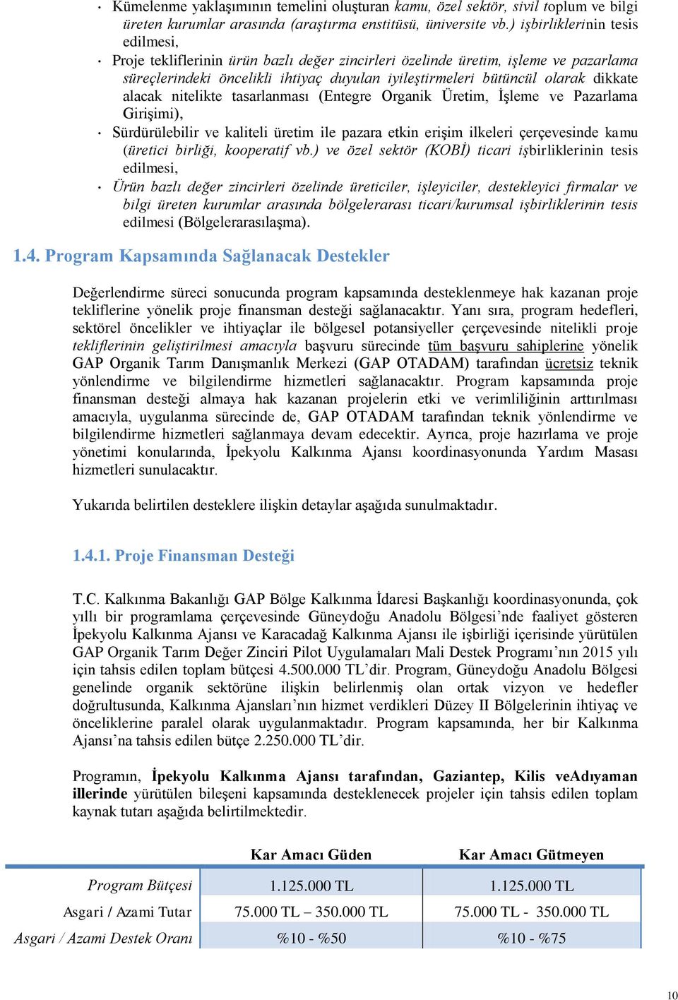 alacak nitelikte tasarlanması (Entegre Organik Üretim, İşleme ve Pazarlama Girişimi), Sürdürülebilir ve kaliteli üretim ile pazara etkin erişim ilkeleri çerçevesinde kamu (üretici birliği, kooperatif