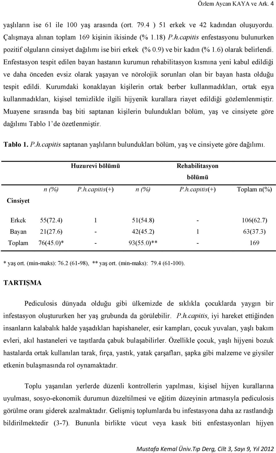 Enfestasyon tespit edilen bayan hastanın kurumun rehabilitasyon kısmına yeni kabul edildiği ve daha önceden evsiz olarak yaşayan ve nörolojik sorunları olan bir bayan hasta olduğu tespit edildi.