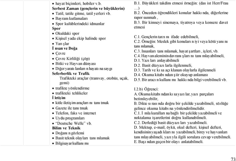 hayatına saygı Seferberlik ve Trafik Trafikteki araçlar (tramvay, otobüs, uçak, gemi) trafikte yönlendirme trafikteki tehlikeler İletişim kitle iletişim araçlarını tanıtmak Gazete ile tanıtmak