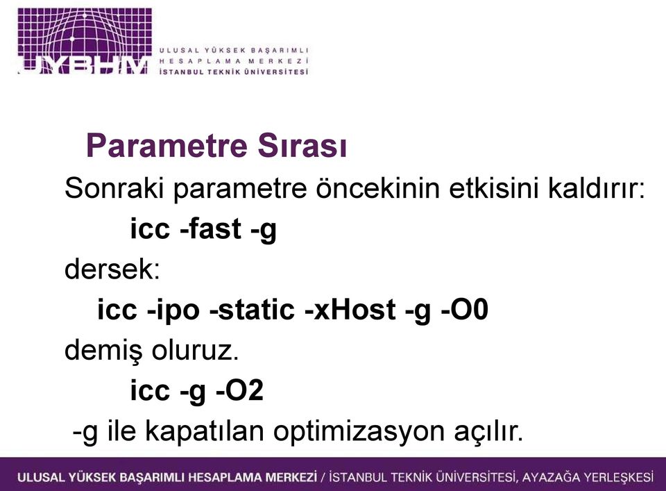 -ipo -static -xhost -g -O0 demiş oluruz.