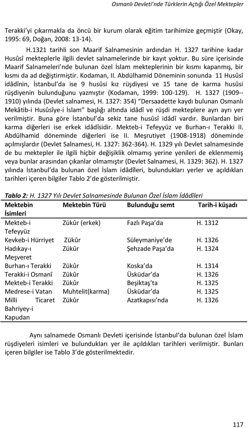 Bu süre içerisinde Maarif Salnameleri nde bulunan özel İslam mekteplerinin bir kısmı kapanmış, bir kısmı da ad değiştirmiştir. Kodaman, II.