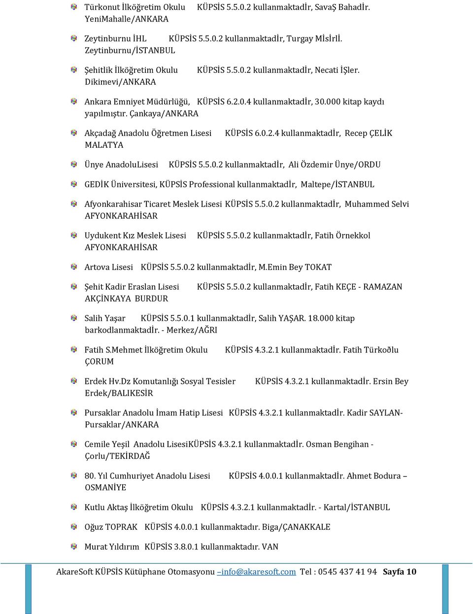 Çankaya/ANKARA Akçadağ Anadolu Öğretmen Lisesi MALATYA KÜPSİS 6.0.