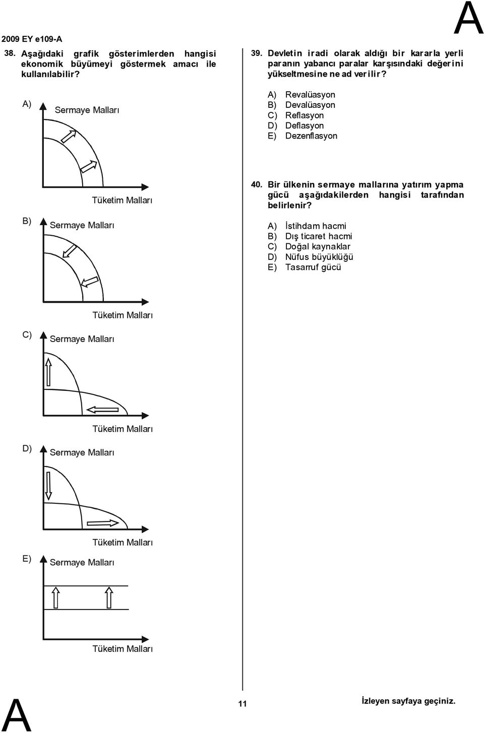 ) Sermaye Malları ) Revalüasyon ) Devalüasyon C) Reflasyon D) Deflasyon E) Dezenflasyon ) Sermaye Malları Tüketim Malları 40.