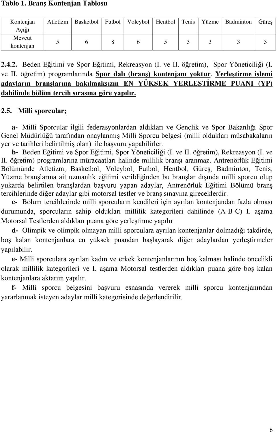 Yerleştirme işlemi adayların branşlarına bakılmaksızın EN YÜKSEK YERLEŞTİRME PUANI (YP) dahilinde bölüm tercih sırasına göre yapılır. 2.5.