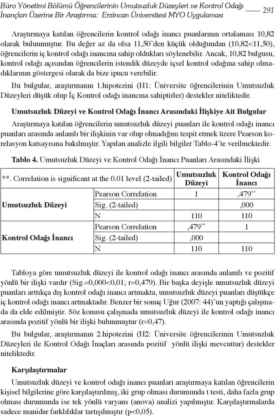 Ancak, 10,82 bulgusu, kontrol odağı açısından öğrencilerin istendik düzeyde içsel kontrol odağına sahip olmadıklarının göstergesi olarak da bize ipucu verebilir. Bu bulgular, araştırmanın 1.