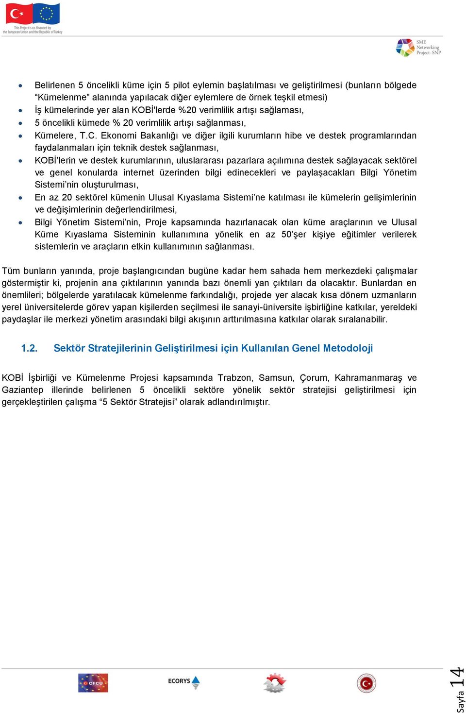 Ekonomi Bakanlığı ve diğer ilgili kurumların hibe ve destek programlarından faydalanmaları için teknik destek sağlanması, KOBİ lerin ve destek kurumlarının, uluslararası pazarlara açılımına destek