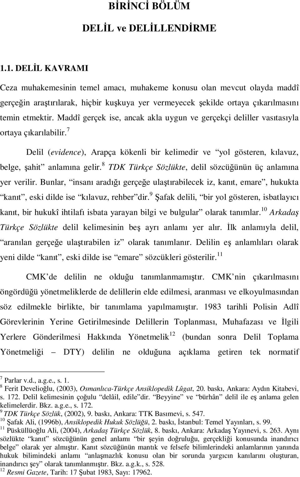 Maddî gerçek ise, ancak akla uygun ve gerçekçi deliller vasıtasıyla ortaya çıkarılabilir. 7 Delil (evidence), Arapça kökenli bir kelimedir ve yol gösteren, kılavuz, belge, şahit anlamına gelir.