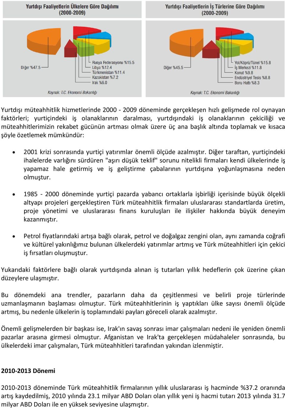 Diğer taraftan, yurtiçindeki ihalelerde varlığını sürdüren "aşırı düşük teklif" sorunu nitelikli firmaları kendi ülkelerinde iş yapamaz hale getirmiş ve iş geliştirme çabalarının yurtdışına