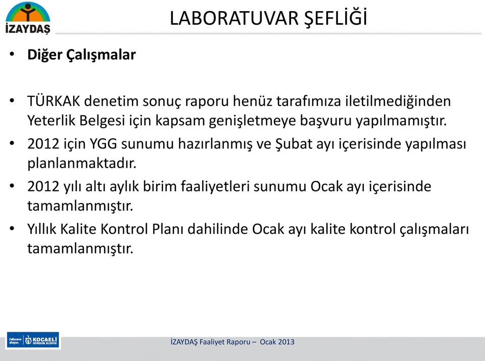 2012 için YGG sunumu hazırlanmış ve Şubat ayı içerisinde yapılması planlanmaktadır.