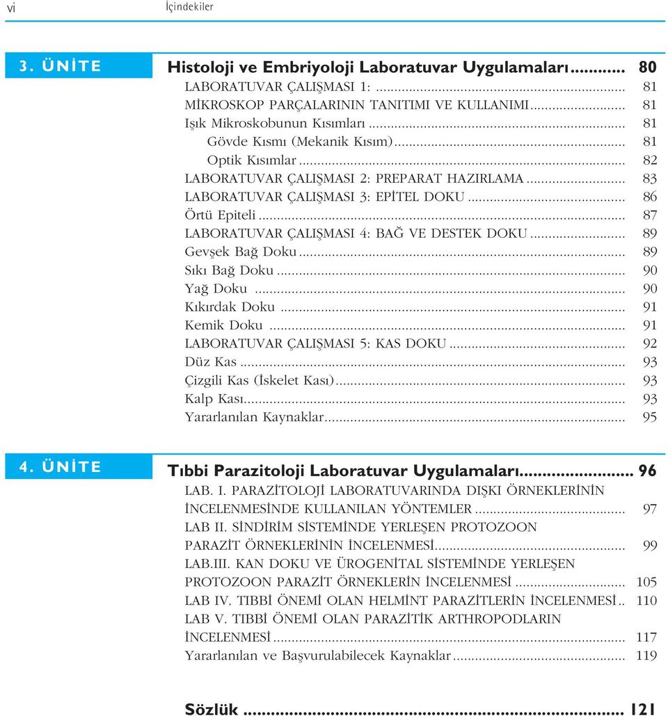 .. 87 LABORATUVAR ÇALIfiMASI 4: BA VE DESTEK DOKU... 89 Gevflek Ba Doku... 89 S k Ba Doku... 90 Ya Doku... 90 K k rdak Doku... 91 Kemik Doku... 91 LABORATUVAR ÇALIfiMASI 5: KAS DOKU... 92 Düz Kas.