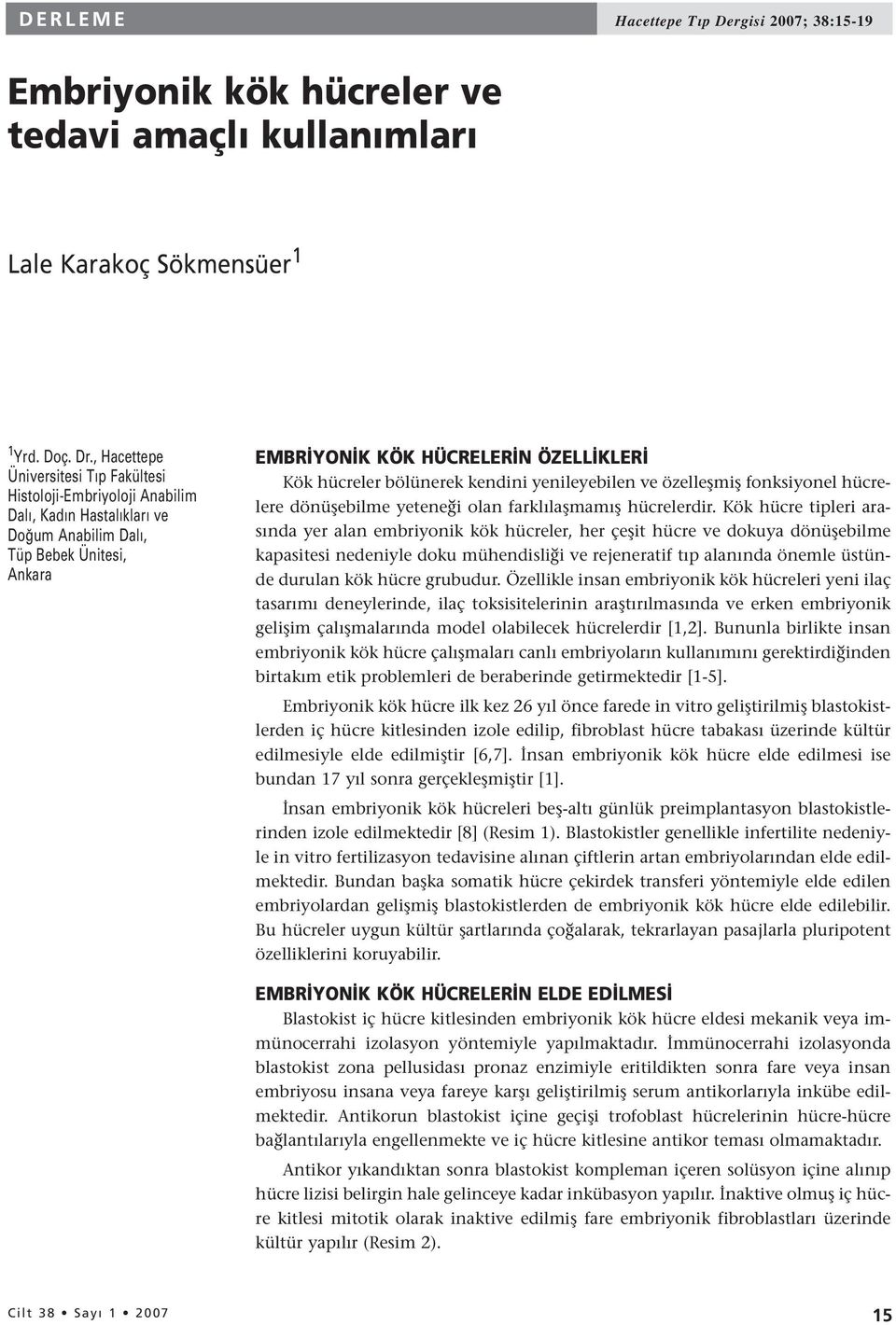 bölünerek kendini yenileyebilen ve özelleşmiş fonksiyonel hücrelere dönüşebilme yeteneği olan farklılaşmamış hücrelerdir.