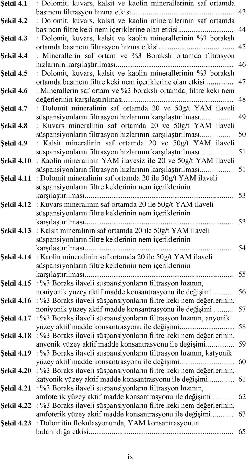 .. : Dolomit, kuvars, kalsit ve kaolin minerallerinin saf ortamda basıncın filtre keki nem içeriklerine olan etkisi.