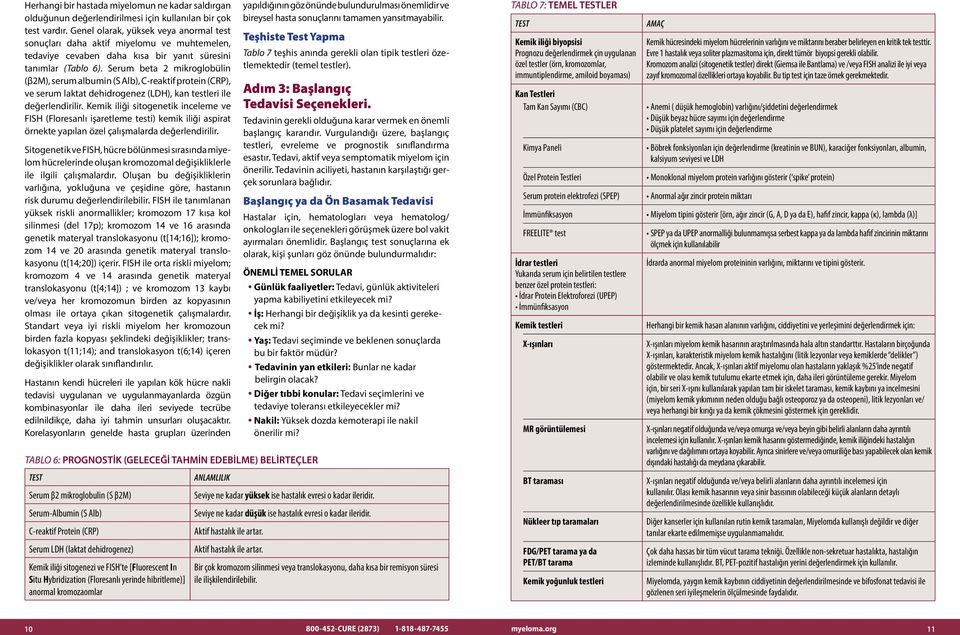 Serum beta 2 mikroglobülin (β2m), serum albumin (S Alb), C-reaktif protein (CRP), ve serum laktat dehidrogenez (LDH), kan testleri ile değerlendirilir.