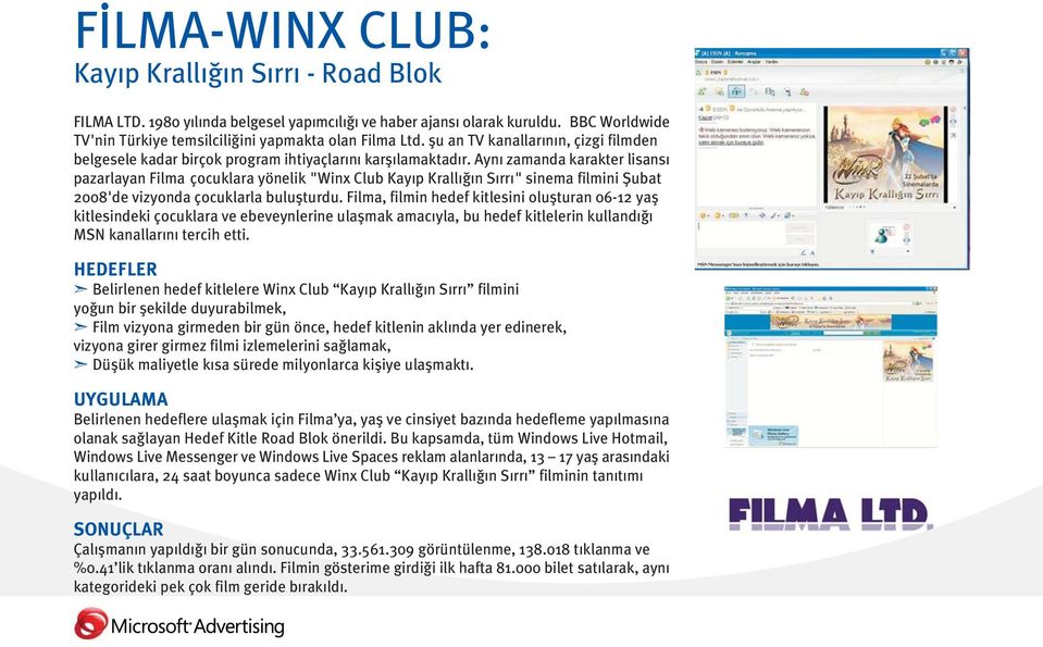 Aynı zamanda karakter lisansı pazarlayan Filma çocuklara yönelik "Winx Club Kayıp Krallı n Sırrı" sinema filmini fiubat 2008'de vizyonda çocuklarla buluflturdu.