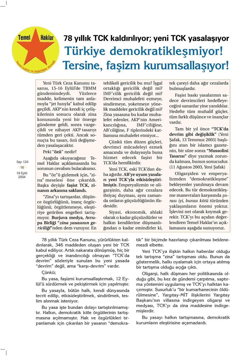 AKP nin kendi iç çelişkilerinin sonucu olarak zina konusunda yeni bir önerge gündeme geldi, sonra vazgeçildi ve nihayet AKP tasarıyı tümden geri çekti.