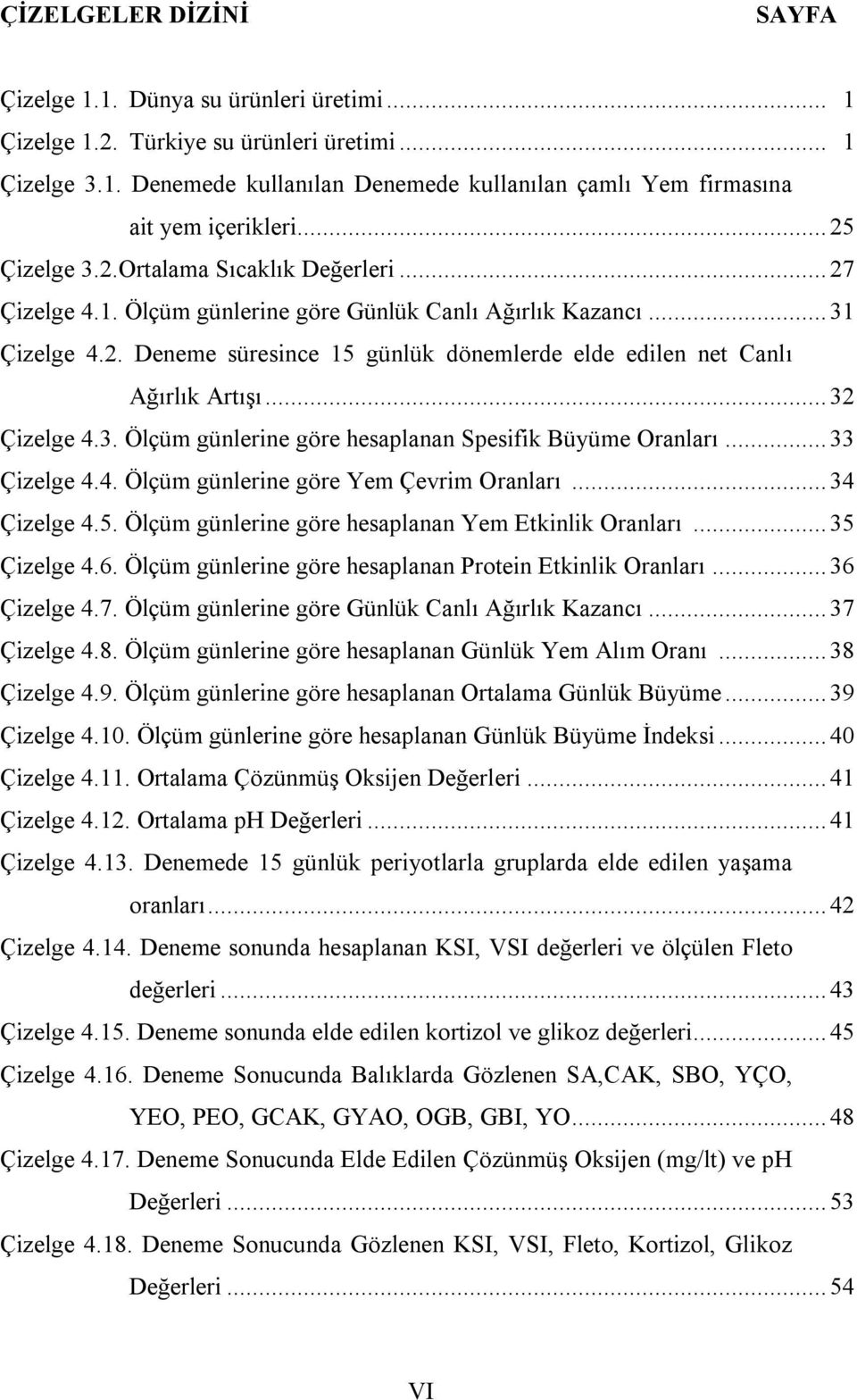 .. 32 Çizelge 4.3. Ölçüm günlerine göre hesaplanan Spesifik Büyüme Oranları... 33 Çizelge 4.4. Ölçüm günlerine göre Yem Çevrim Oranları... 34 Çizelge 4.5.