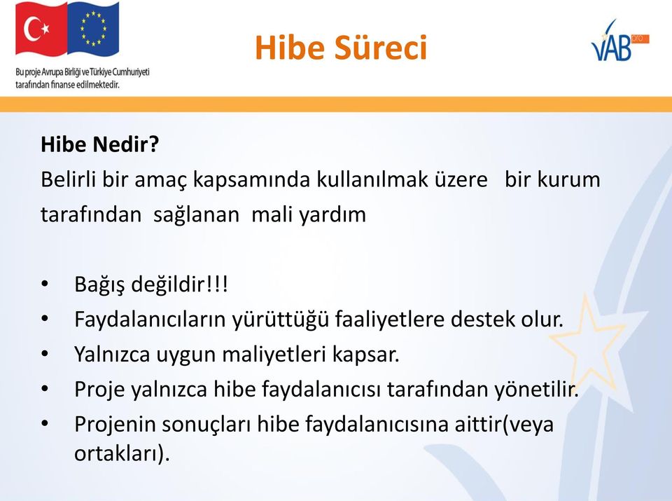 yardım Bağış değildir!!! Faydalanıcıların yürüttüğü faaliyetlere destek olur.