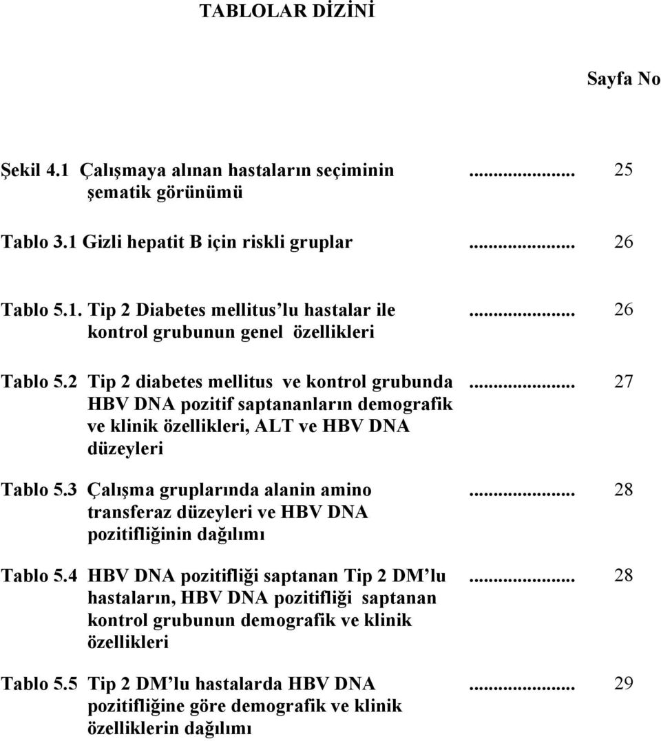 3 Çalışma gruplarında alanin amino transferaz düzeyleri ve HBV DNA pozitifliğinin dağılımı Tablo 5.
