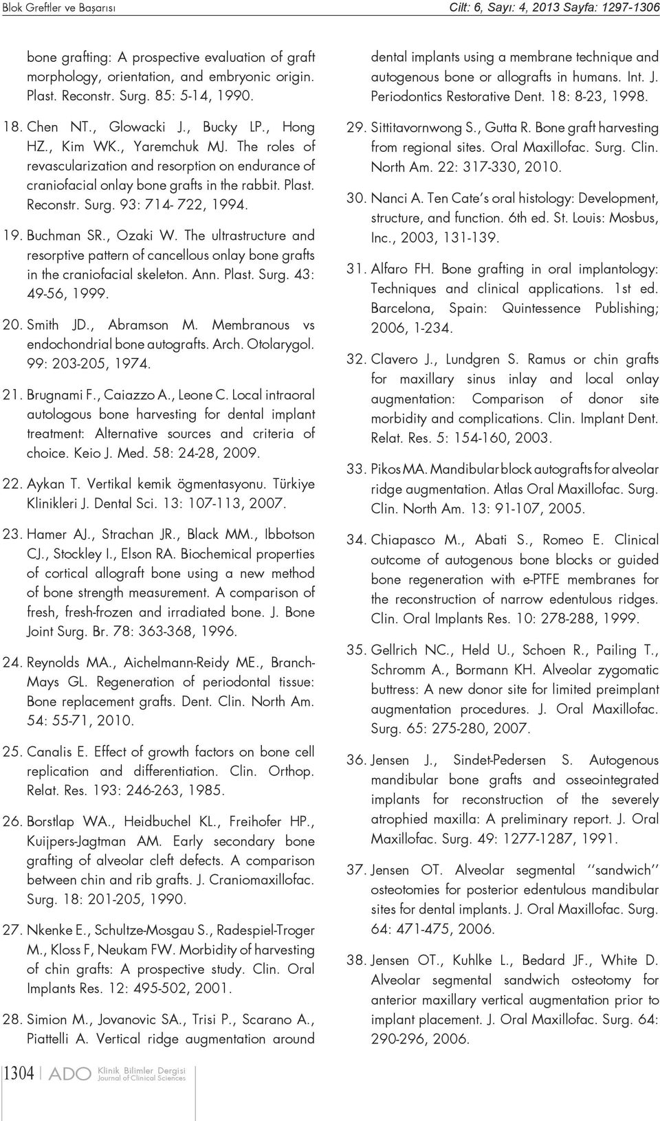 Surg. 93: 714-722, 1994. 19. Buchman SR., Ozaki W. The ultrastructure and resorptive pattern of cancellous onlay bone grafts in the craniofacial skeleton. Ann. Plast. Surg. 43: 49-56, 1999. 20.