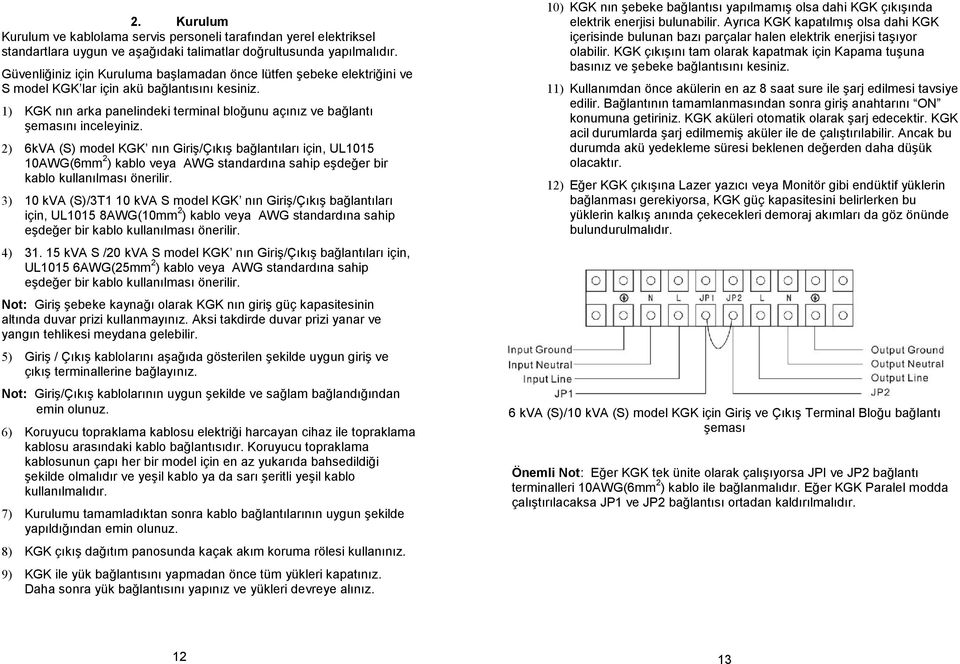 1) KGK nın arka panelindeki terminal bloğunu açınız ve bağlantı şemasını inceleyiniz.