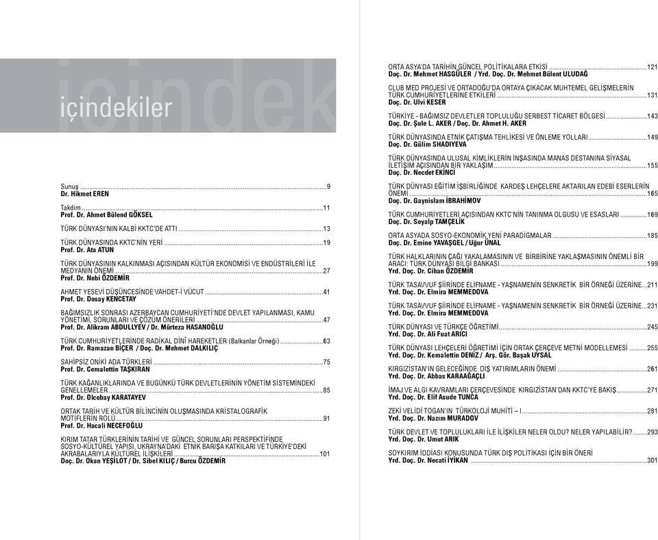 ..47 Prof. Dr. Alikram ABDULLYEV / Dr. Mürteza HASANOĞLU TÜRK CUMHURİYETLERİNDE RADİKAL DİNÎ HAREKETLER (Balkanlar Örneği)...63 Prof. Dr. Ramazan BİÇER / Doç. Dr. Mehmet DALKILIÇ SAHİPSİZ ONİKİ ADA TÜRKLERİ.