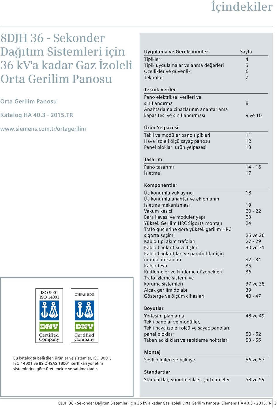 Anahtarlama cihazlarının anahtarlama kapasitesi ve sınıflandırması 9 ve 10 Ürün Yelpazesi Tekli ve modüler pano tipikleri 11 Hava izoleli ölçü sayaç panosu 12 Panel blokları ürün yelpazesi 13 Tasarım