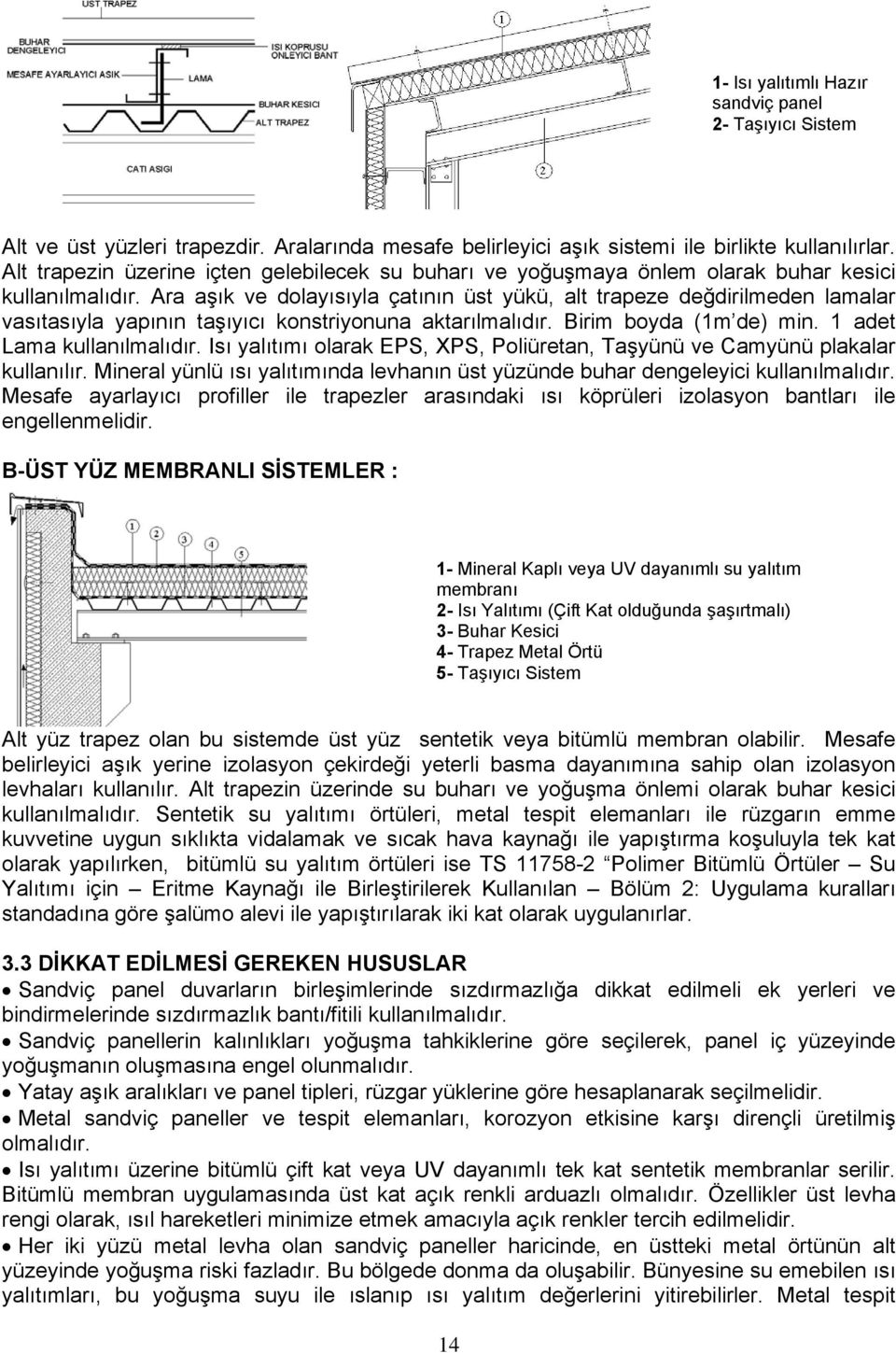 Ara aşık ve dolayısıyla çatının üst yükü, alt trapeze değdirilmeden lamalar vasıtasıyla yapının taşıyıcı konstriyonuna aktarılmalıdır. Birim boyda (1m de) min. 1 adet Lama kullanılmalıdır.