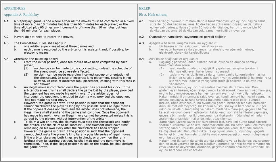 increment is of more than 10 minutes but less than 60 minutes for each player. A.2 Players do not need to record the moves. A.3 The Competition Rules shall apply if a.
