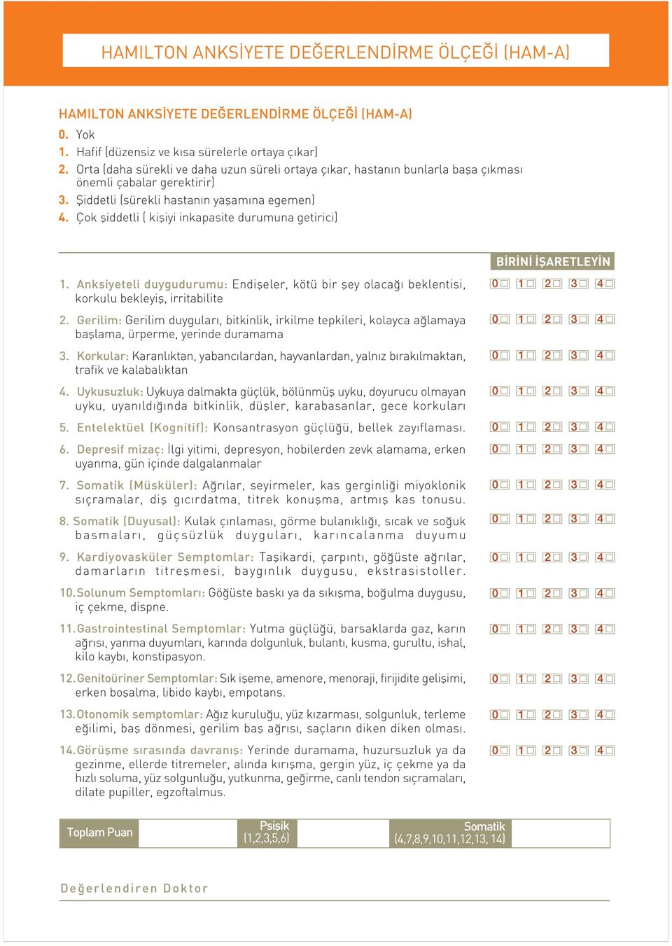 Çok fliddetli ( kifliyi inkapasite durumuna getirici) 1. Anksiyeteli duygudurumu: Endifleler, kötü bir fley olaca beklentisi, korkulu bekleyifl, irritabilite 2.