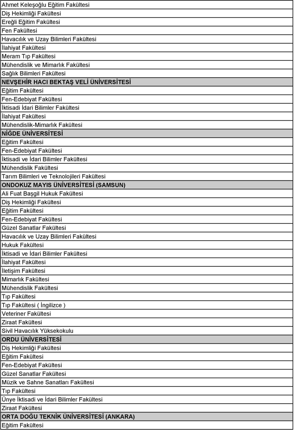 Fakültesi ONDOKUZ MAYIS ÜNİVERSİTESİ (SAMSUN) Ali Fuat Başgil Havacılık ve Uzay Bilimleri Fakültesi ( İngilizce )