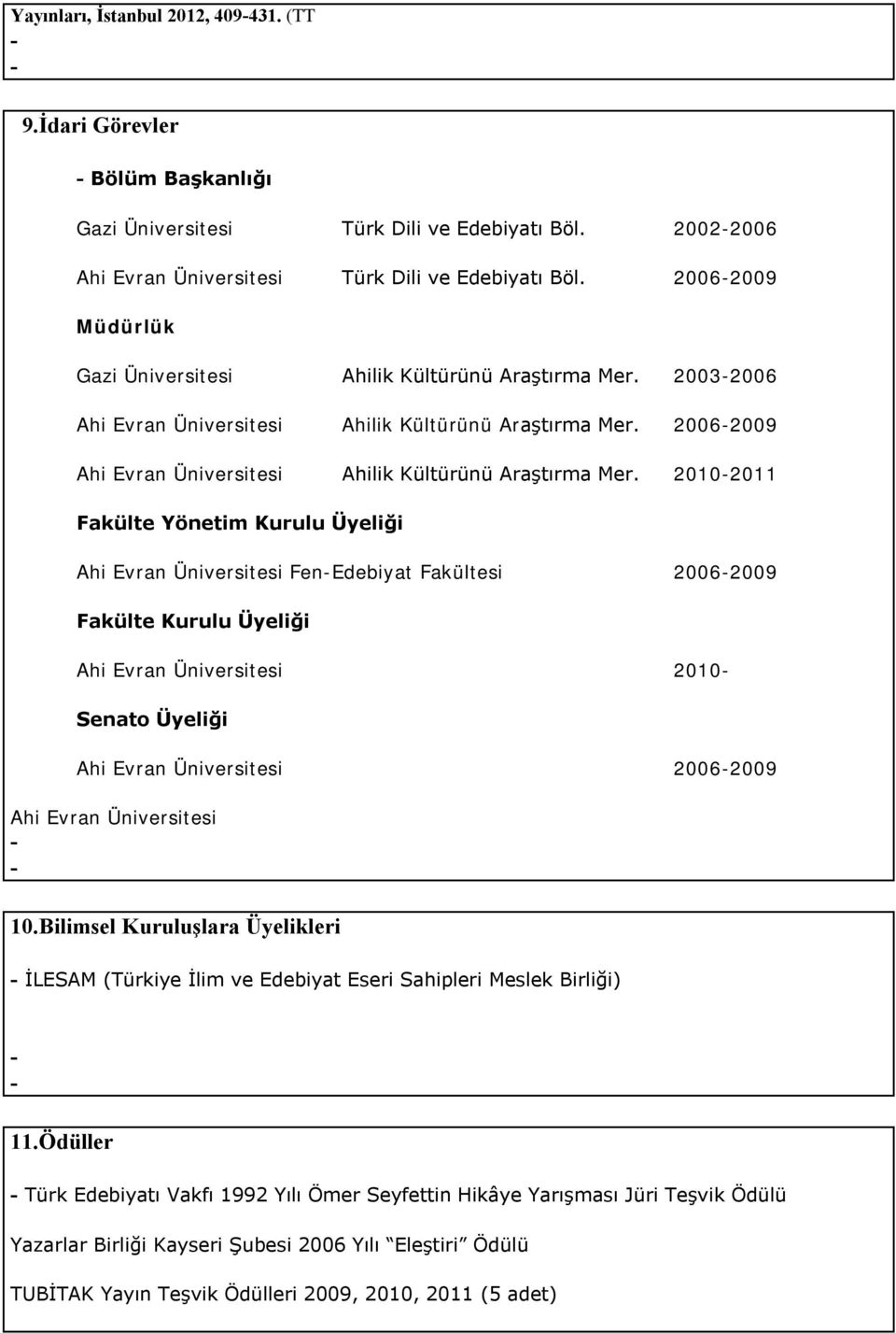 20102011 Fakülte Yönetim Kurulu Üyeliği Ahi Evran Üniversitesi FenEdebiyat Fakültesi 20062009 Fakülte Kurulu Üyeliği Ahi Evran Üniversitesi 2010 Senato Üyeliği Ahi Evran Üniversitesi 20062009 Ahi