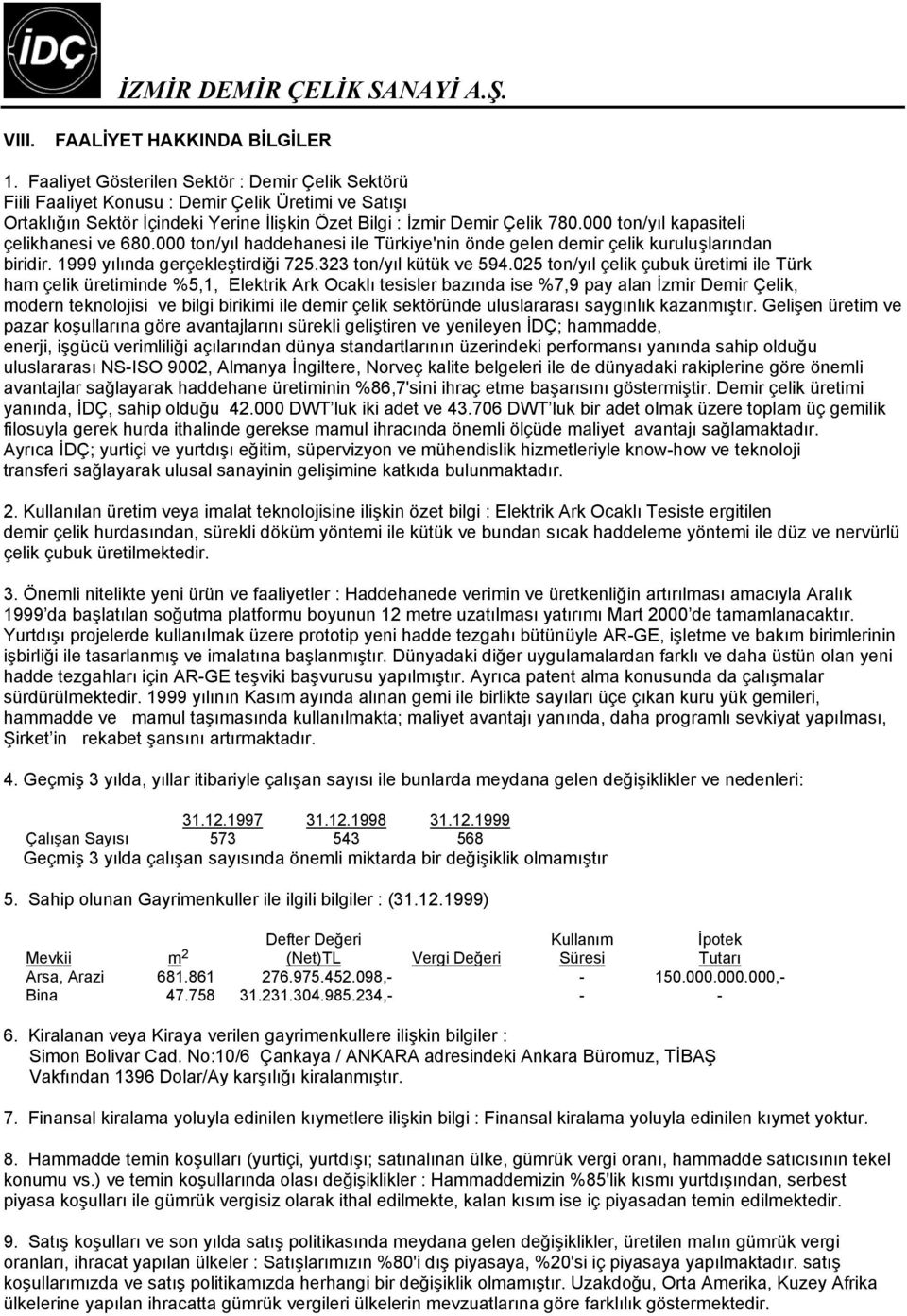 000 ton/yıl kapasiteli çelikhanesi ve 680.000 ton/yıl haddehanesi ile Türkiye'nin önde gelen demir çelik kuruluşlarından biridir. 1999 yılında gerçekleştirdiği 725.323 ton/yıl kütük ve 594.