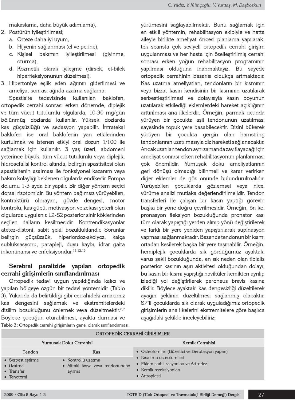 Spastisite tedavisinde kullanılan baklofen, ortopedik cerrahi sonrası erken dönemde, diplejik ve tüm vücut tutulumlu olgularda, 10-30 mg/gün bölünmüş dozlarda kullanılır.